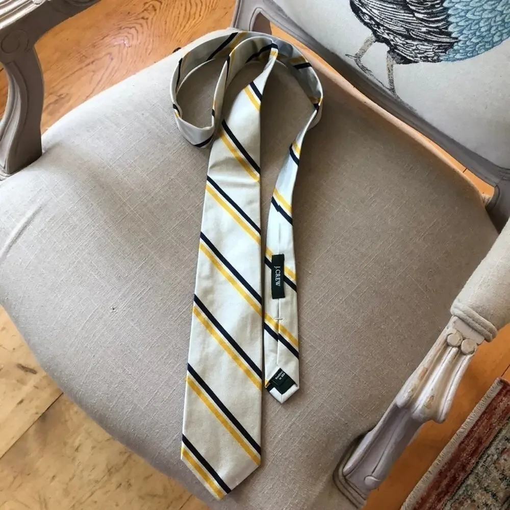 J.Crew 100% English Silk Tie Blue Yellow Gray Handmade USA